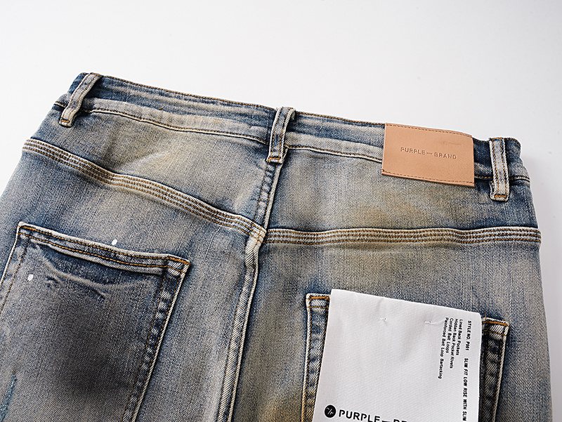 Purple Brand Washed Blue Paint Splatter Distressed Jeans — detail