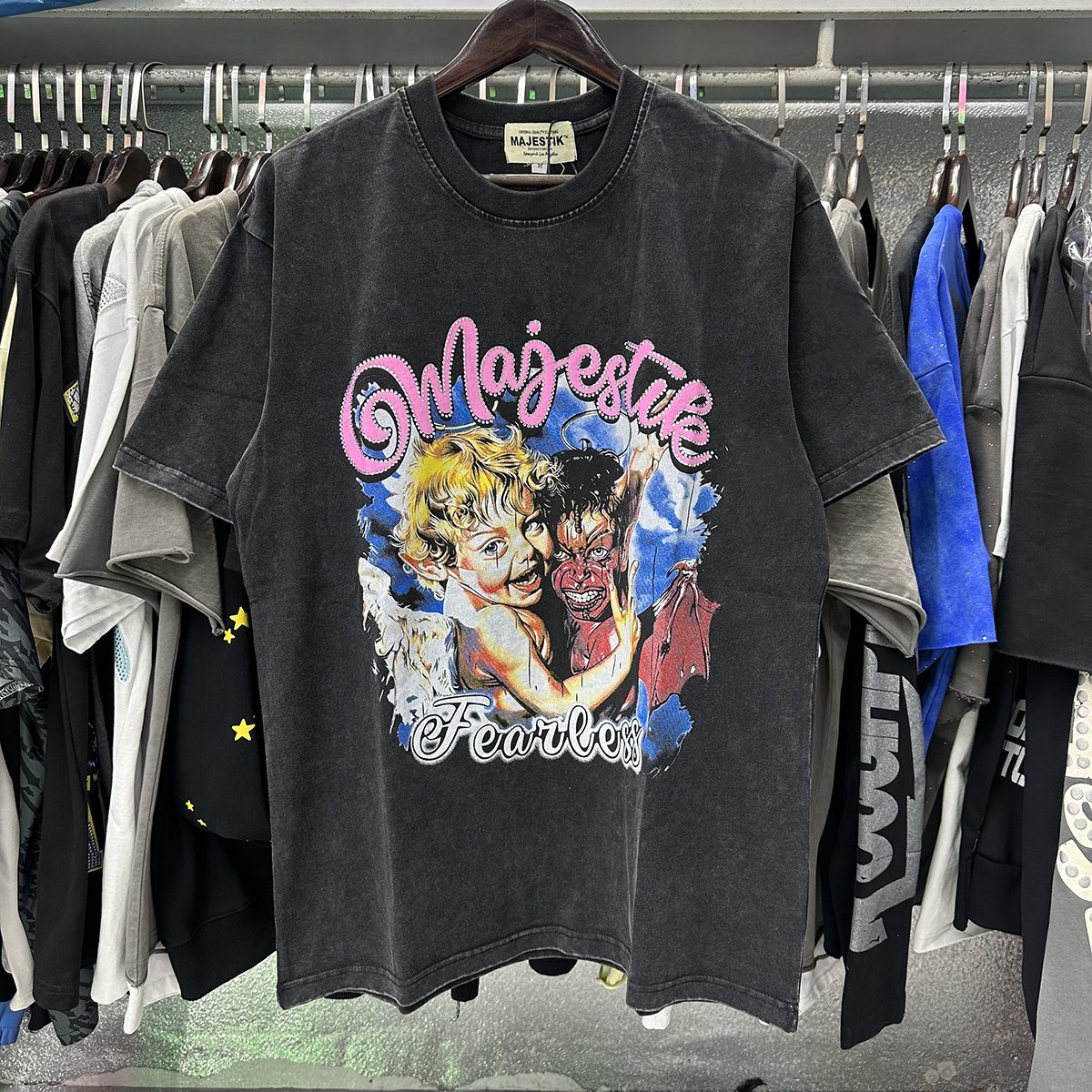 MAJESTIK We Are Friend Rhinestone Graphic T-Shirt — context