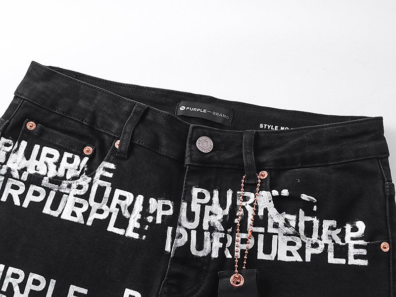 Purple Brand All-Over Wordmark Slim Tapered Jeans — detail