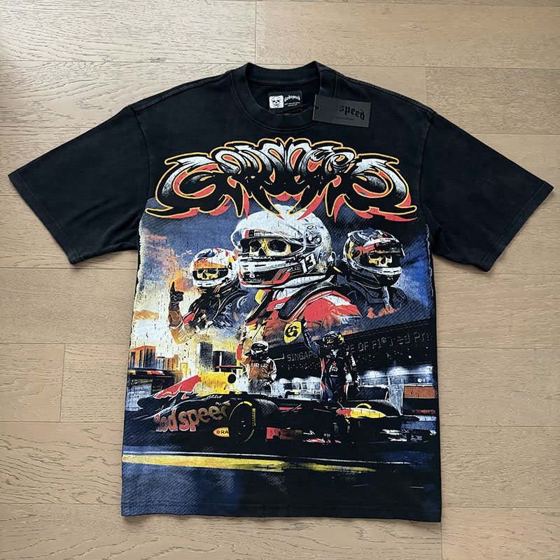 Godspeed Washed Black Racing Graphic T-Shirt — front
