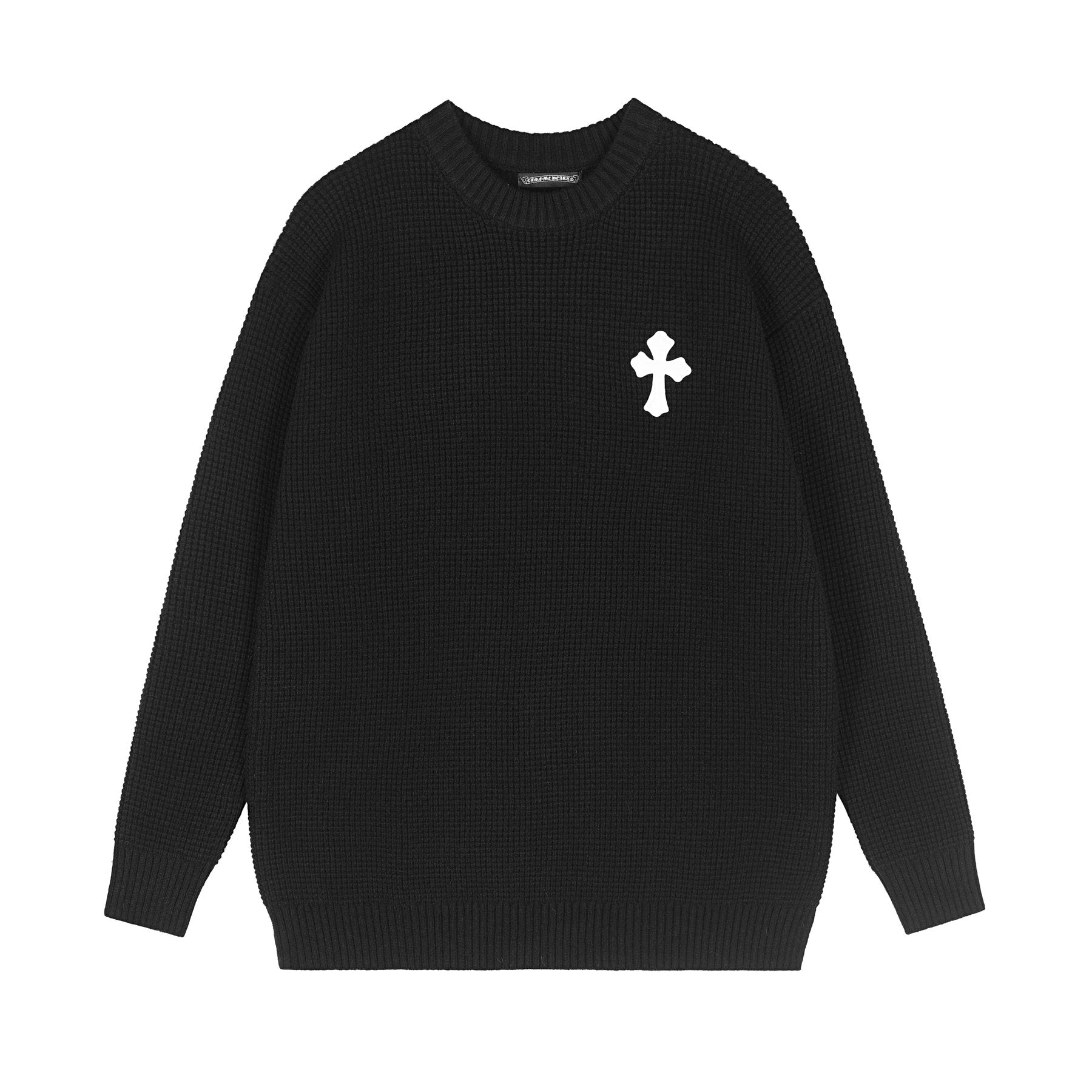 Chrome Hearts Slogan Patch Waffle Knit Crewneck Sweater — front