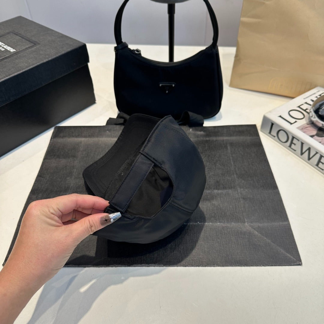 Nylon Baseball Cap with Metal Plaque — Black